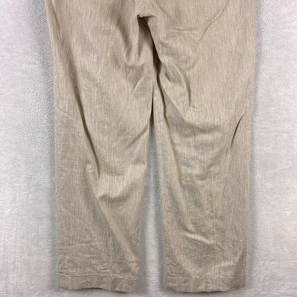 VTG Prestige Pants Men 34 Beige Linen Pleated Cuffed Preppy Summer Classic 90s